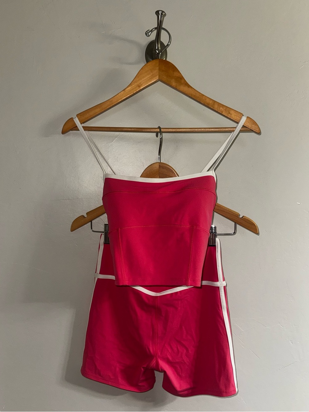 Vuori Bright Pink Bandeau Tankini Set with White Trim